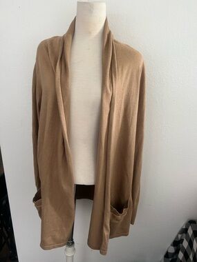 Michael Kors Camel Knit Drape Cardigan with Logo Plaque